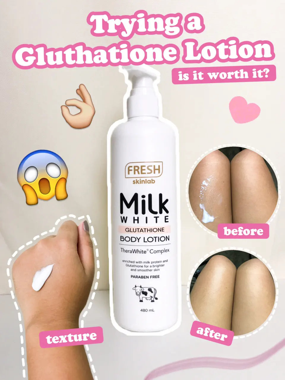 FRESH Skinlab Milk White 100% Glutathione Whitening Body Lotion - 480ml