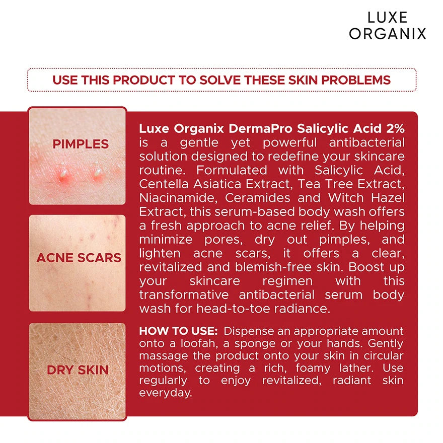LUXE ORGANIX Dermapro Salicylic Acid 2% Acne Rescue Body Wash - 500ml