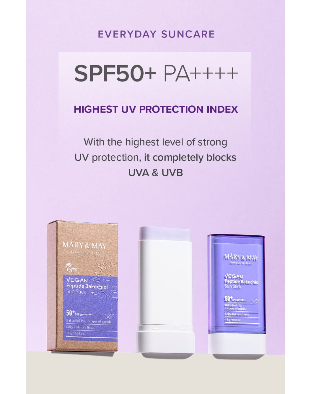 Mary & May Vegan Peptide Bakuchiol Sun Stick SPF50 + PA++++ - 18g