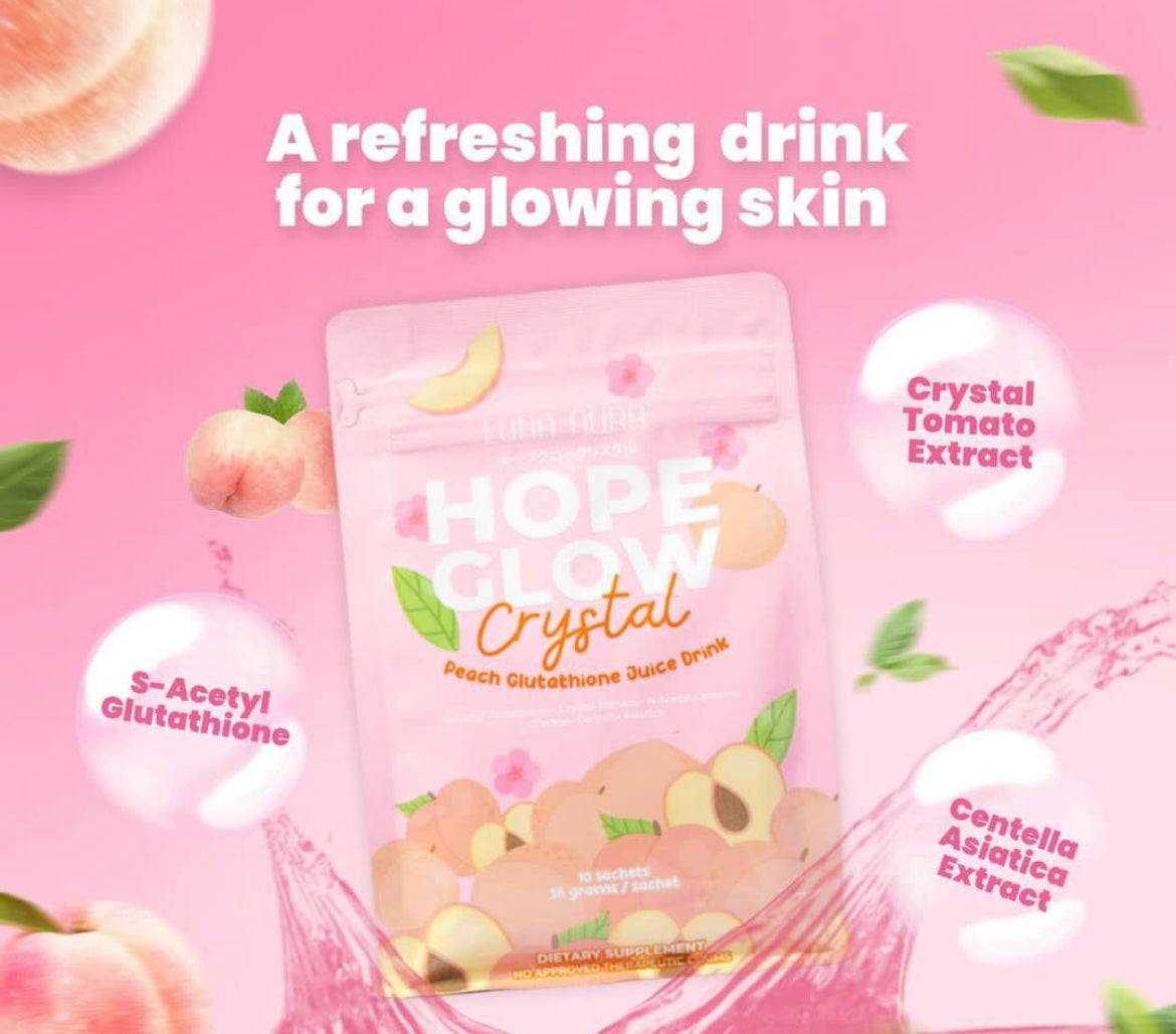 HOPE GLOW CRYSTAL PEACH GLUTATHIONE JUICE - 10 Sachets